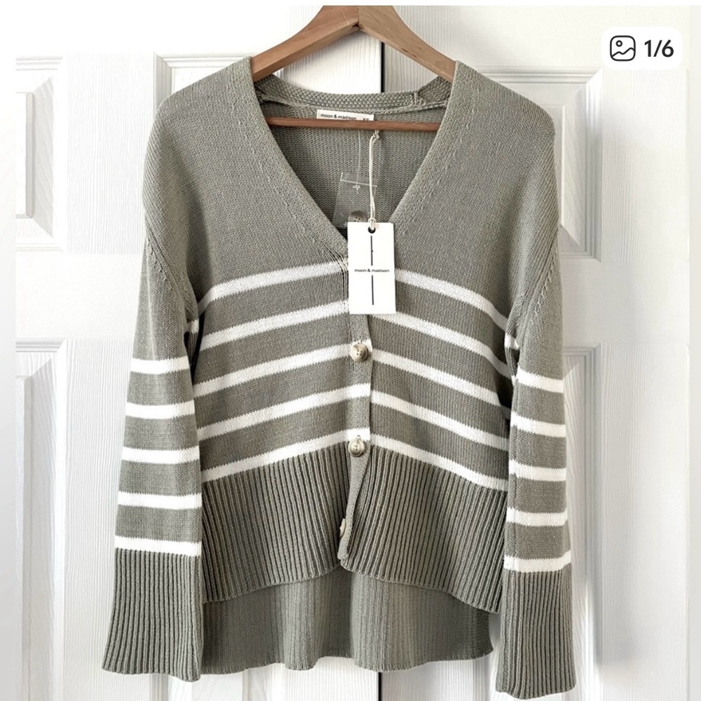 moon & madison green and White Striped Cardigan Sweater